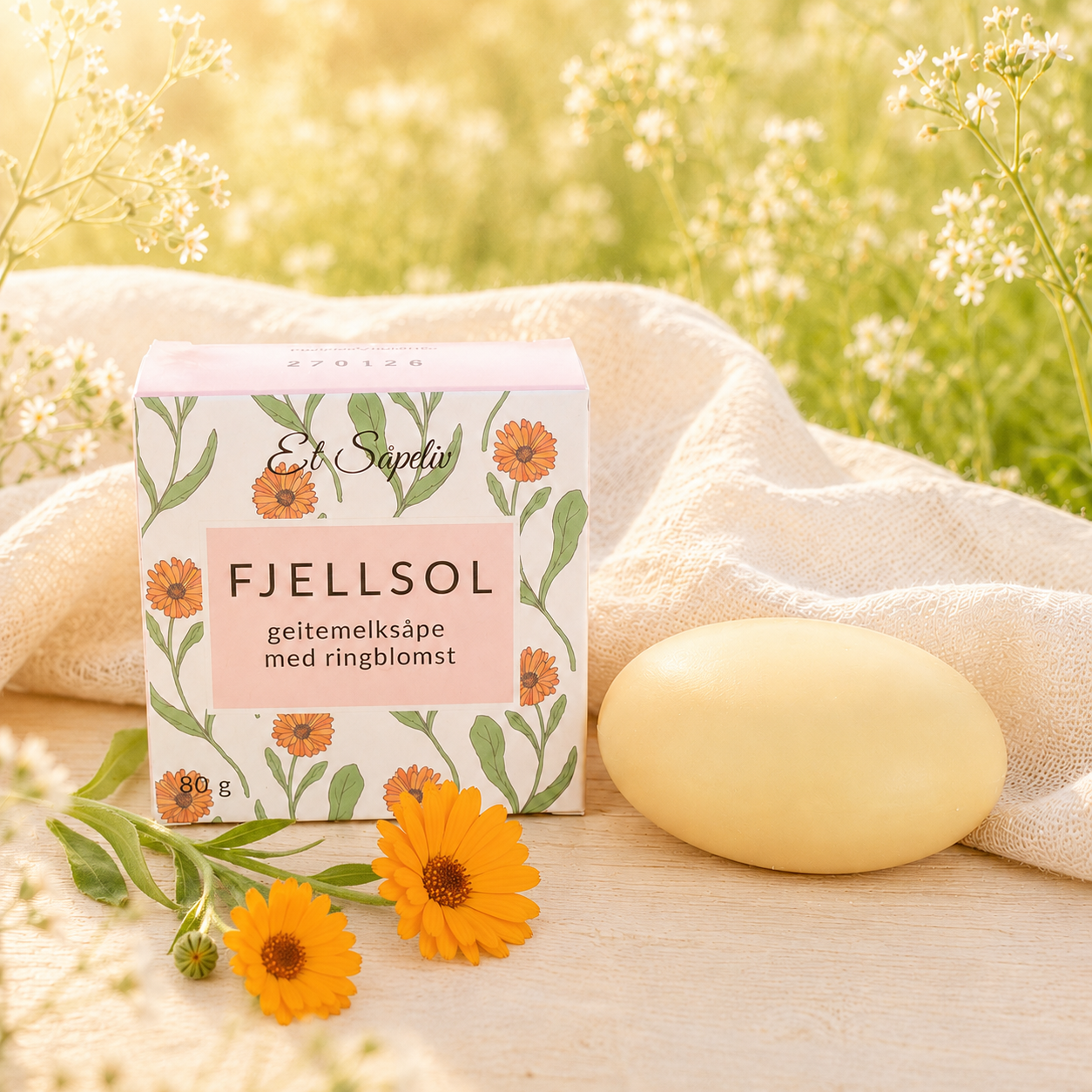
                  
                    Fjellsol - Mild og naturlig såpe med geitemelk og ringblomst
                  
                